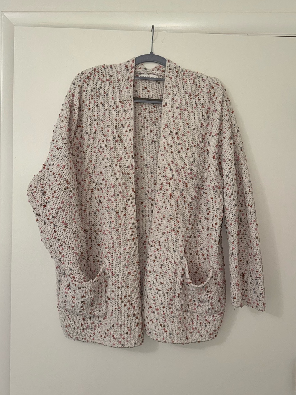 Moon & Madison Open-Front Pocket Cardigan - Cream Confetti